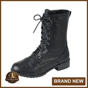 Women's Vegan Combat Boots Round Toe Lace Up Ankle Boots Low Heel